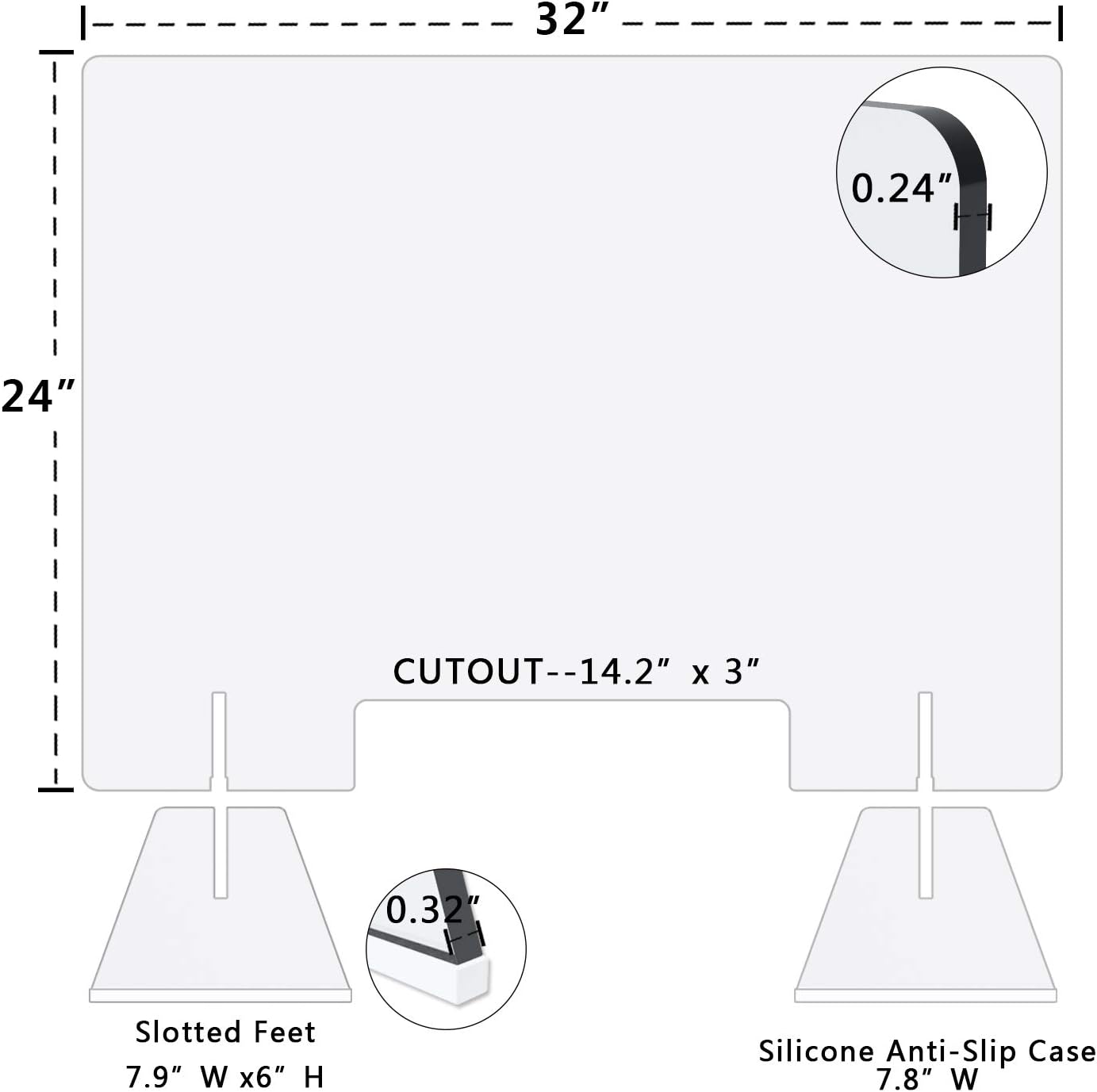 Bravo Sport Sneeze Guard 32 Inch x 24 Inch, 1/4 Inch Thickness, Acrylic Sneeze Guard Shield with Silicone Antislip Strip for Counter, Desk, Reception, Checkout : Office Products