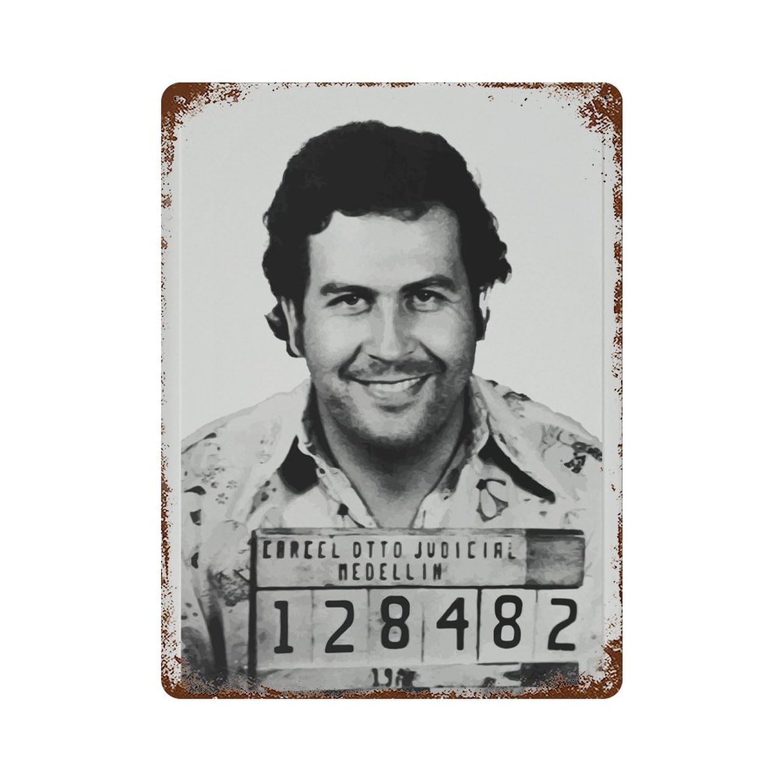 xiaoxiaoshen Pablo Escobar Mugshot Poster， Black And White Vintage Wall Decor Art Metal Tin Poster Modern Home Decor Art Home Bar Shop Decorations Vintage Sign 40x30cm