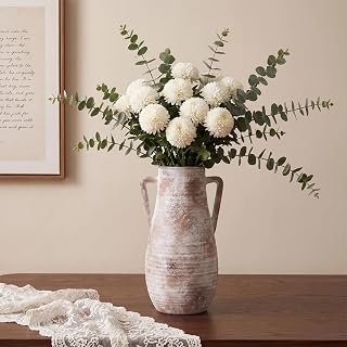 Ceramic Flower Vase with Handles, 12in Terracotta Vase Rustic Decor | Large Pottery Vase for Table Centerpieces, Farmhouse Rustic Vases for Home Decor, Living Room, Bedroom, Kitchen, Wedding