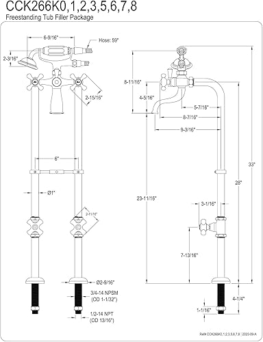 Miniatura 2 de Kingston Brass CCK266K3 Kingston - Grifo de bañera independiente con línea de suministro y válvula de parada, latón antiguo