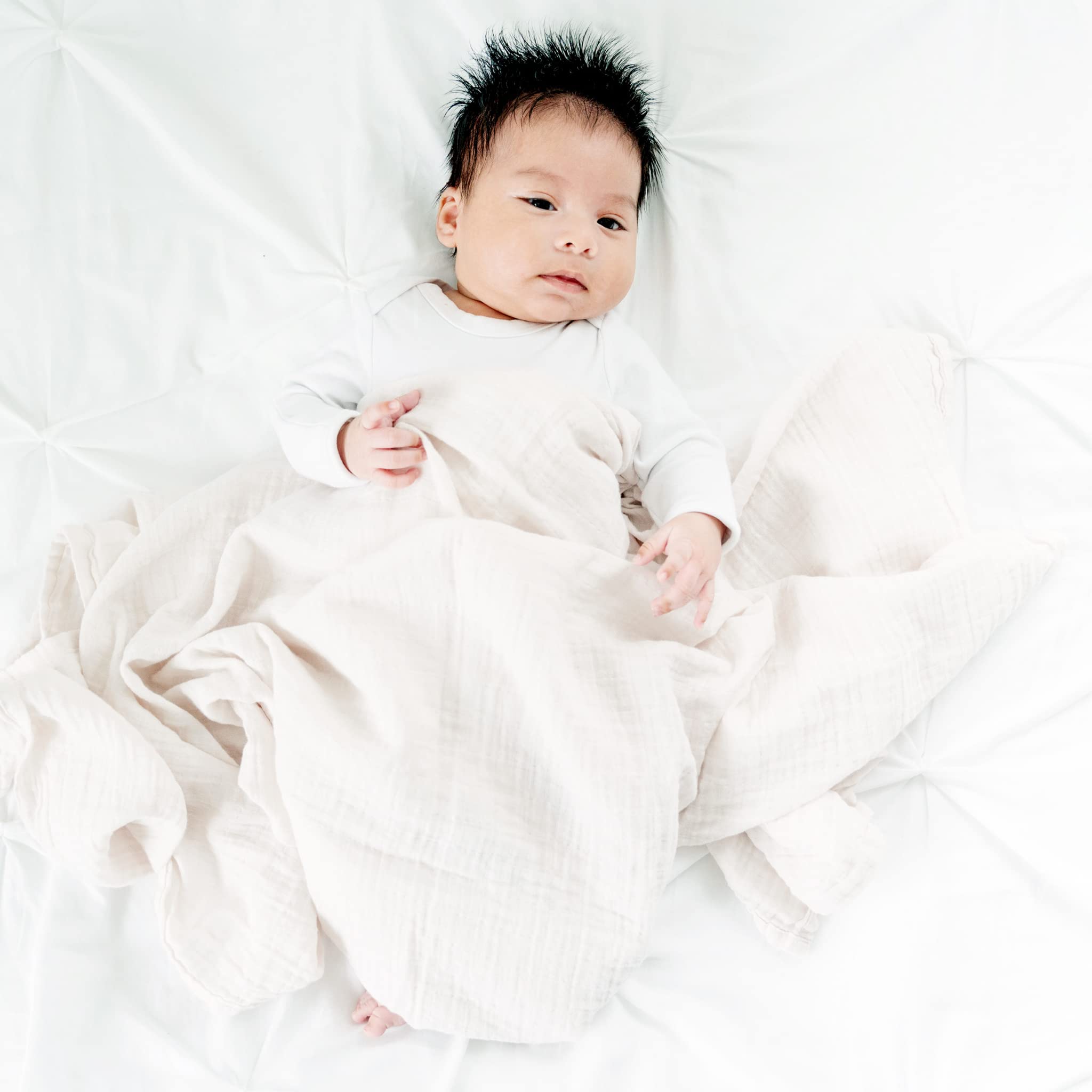Goobie Baby Organic Cotton Muslin Swaddle Blanket - 47x47 Inches, Super Soft & Breathable (1 Pack, Sand Color)