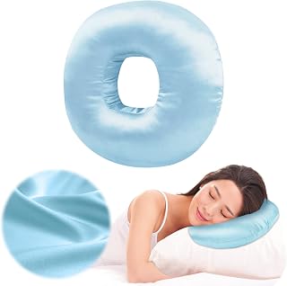 Piercing Pillow for Side Sleepers with an Ear Hole, Donut Pillow for Ear Pain CNH | Pain Relief Sleeping | Pressure Sore | Satin Washable and Adjustable Ear Protector (Blue)