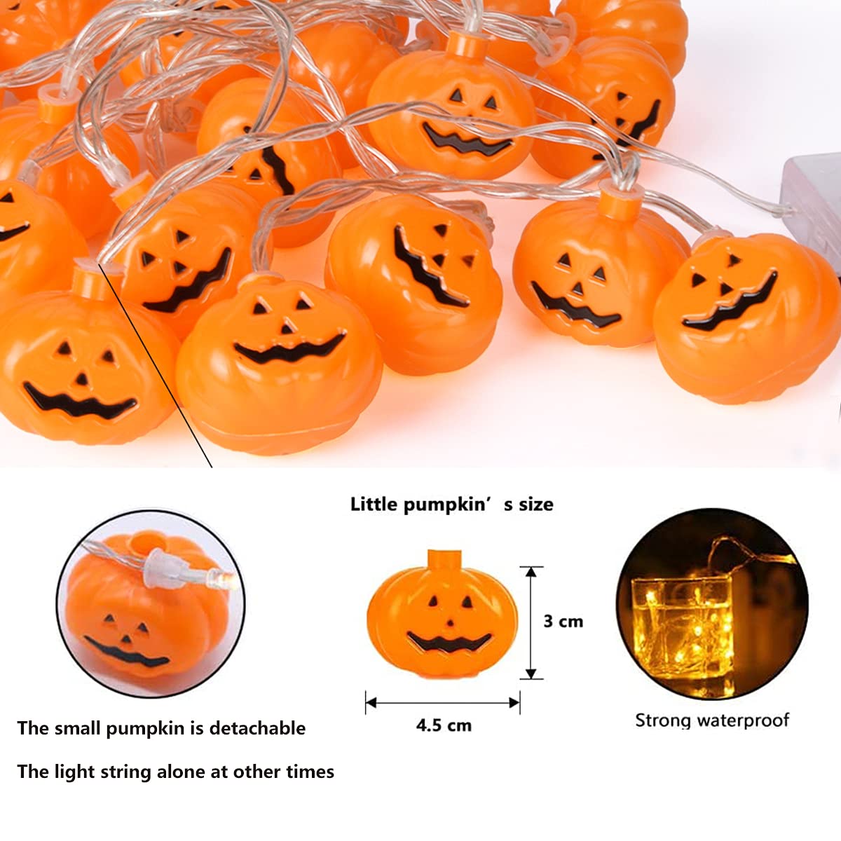 CHENBOOW Halloween Lichterkette - 3-teiliges Set Mit Kürbis, Spinne & Fledermaus