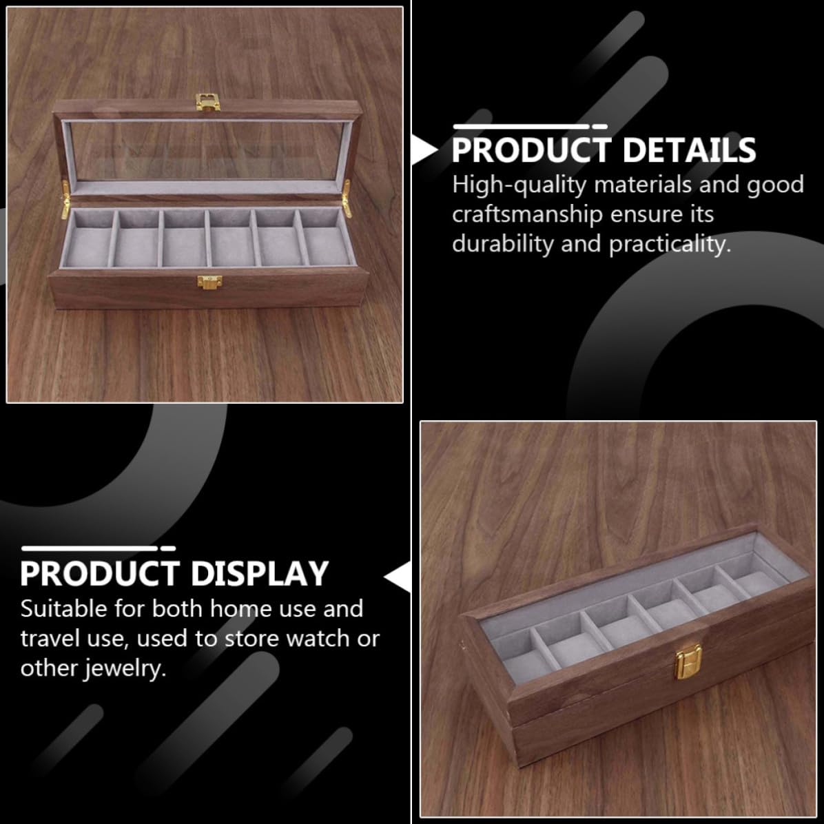 OUNONA Caja para Relojes de Madera Organizador Práctico y Elegante 6 Ranuras para Joyas, Adecuado para Uso en Casa o Viajes