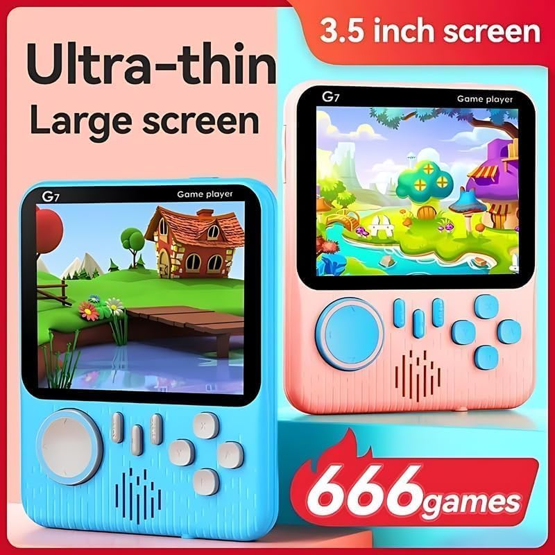 Image of G7 Handheld Retro Game Console for Kids with 3.5 Inch Screen, Ultra Thin Portable Video Game Player with 666 Built-in Games, Rechargeable for Boys & Girls, Travel & Birthday Gift