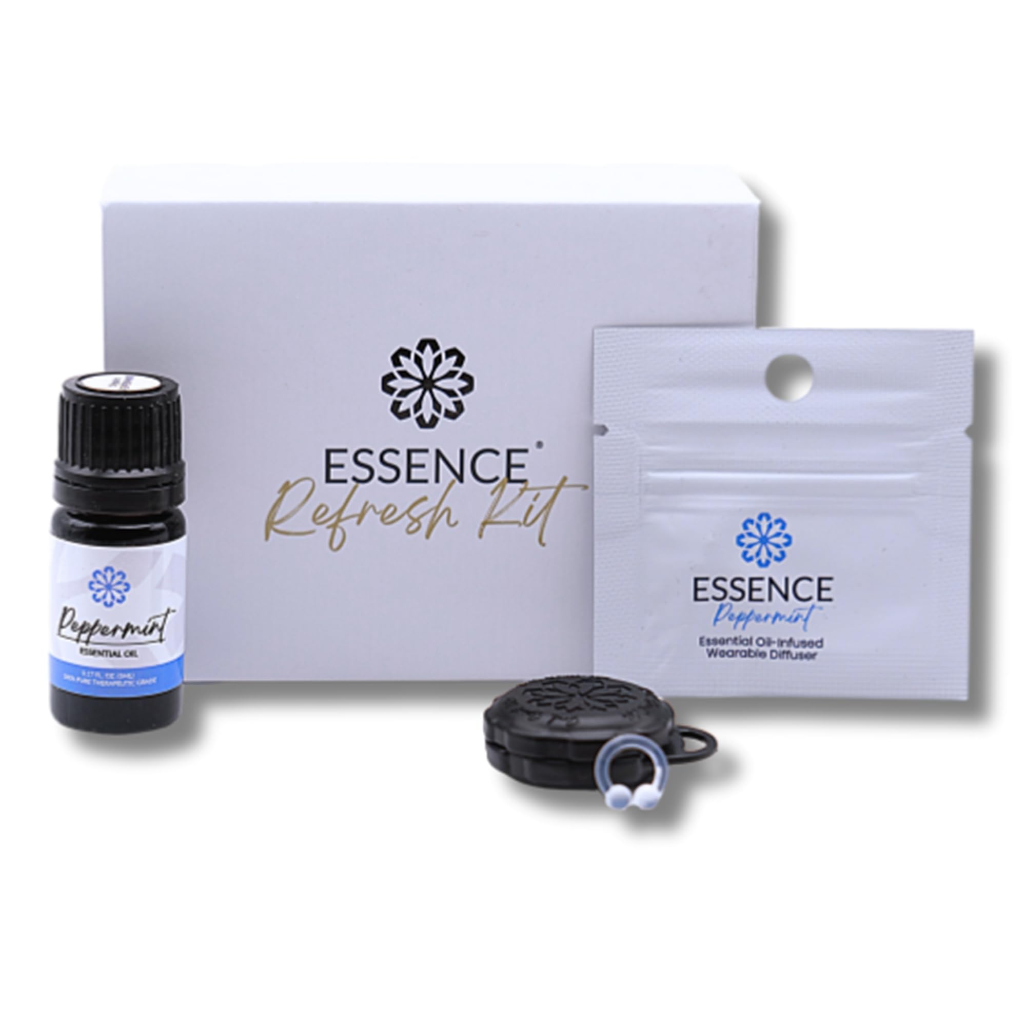 Essence Wearable Aromatherapy Nasal Diffuser – Peppermint Essential Oil Nose Ring Silicone Inhaler for Stress & Mood Support - Made in USA & Travel-Friendly