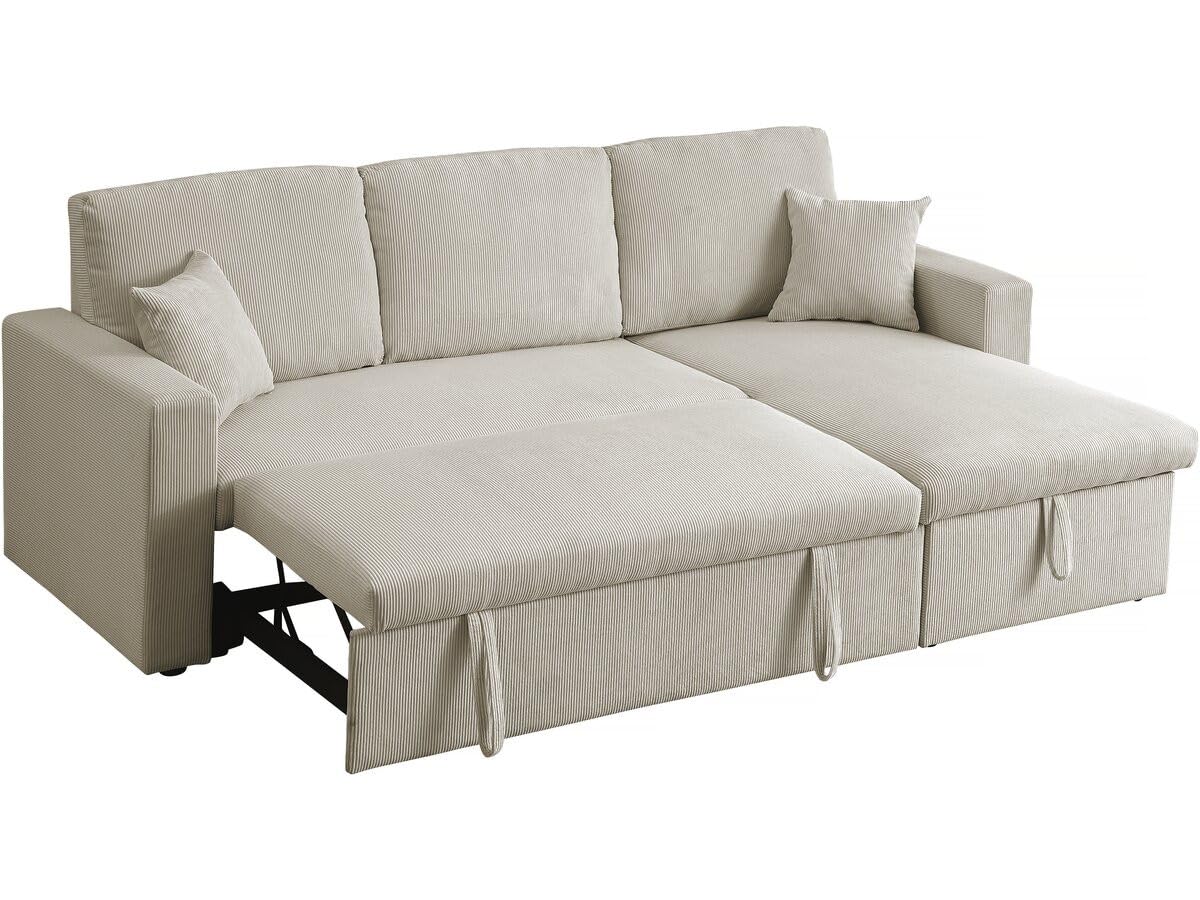 Canapé d'angle convertible en velours côtelé "Alain" - 3 places - Beige