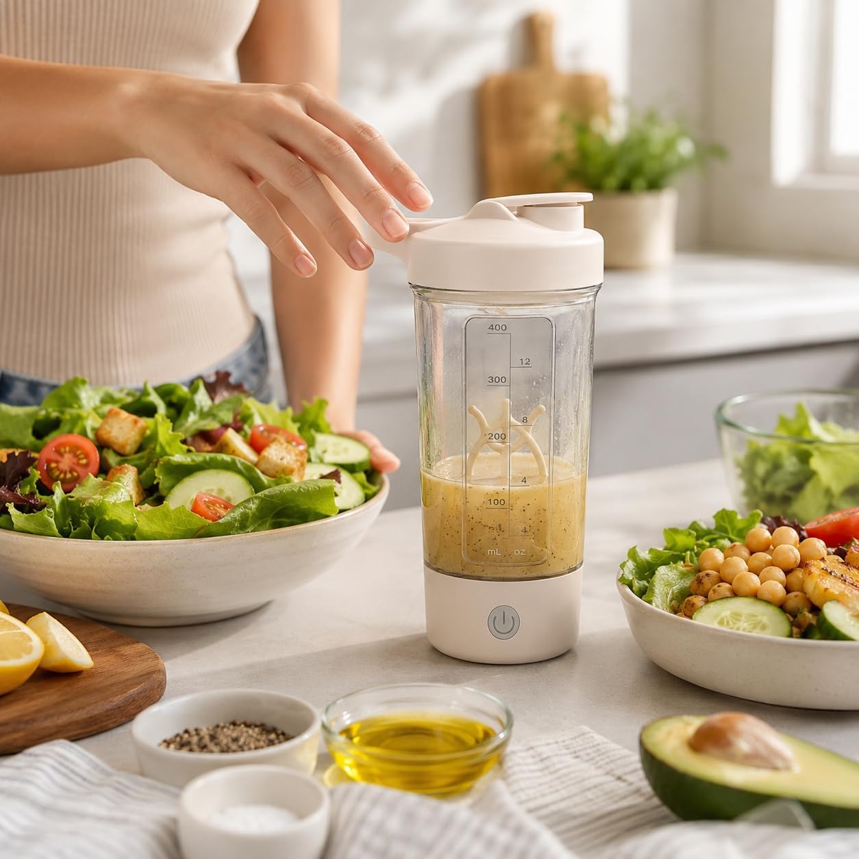 Electric Salad Dressing Shaker Automatic Mixer Cup 400ml 14OZ