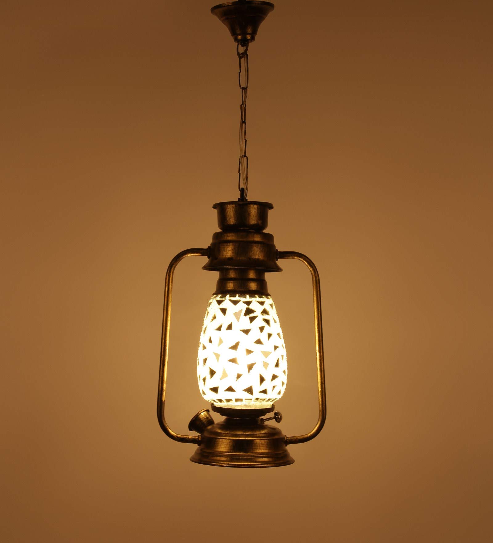 Devansh Golden Mosaic Glass Lantern Hanging (Multicolor) 1