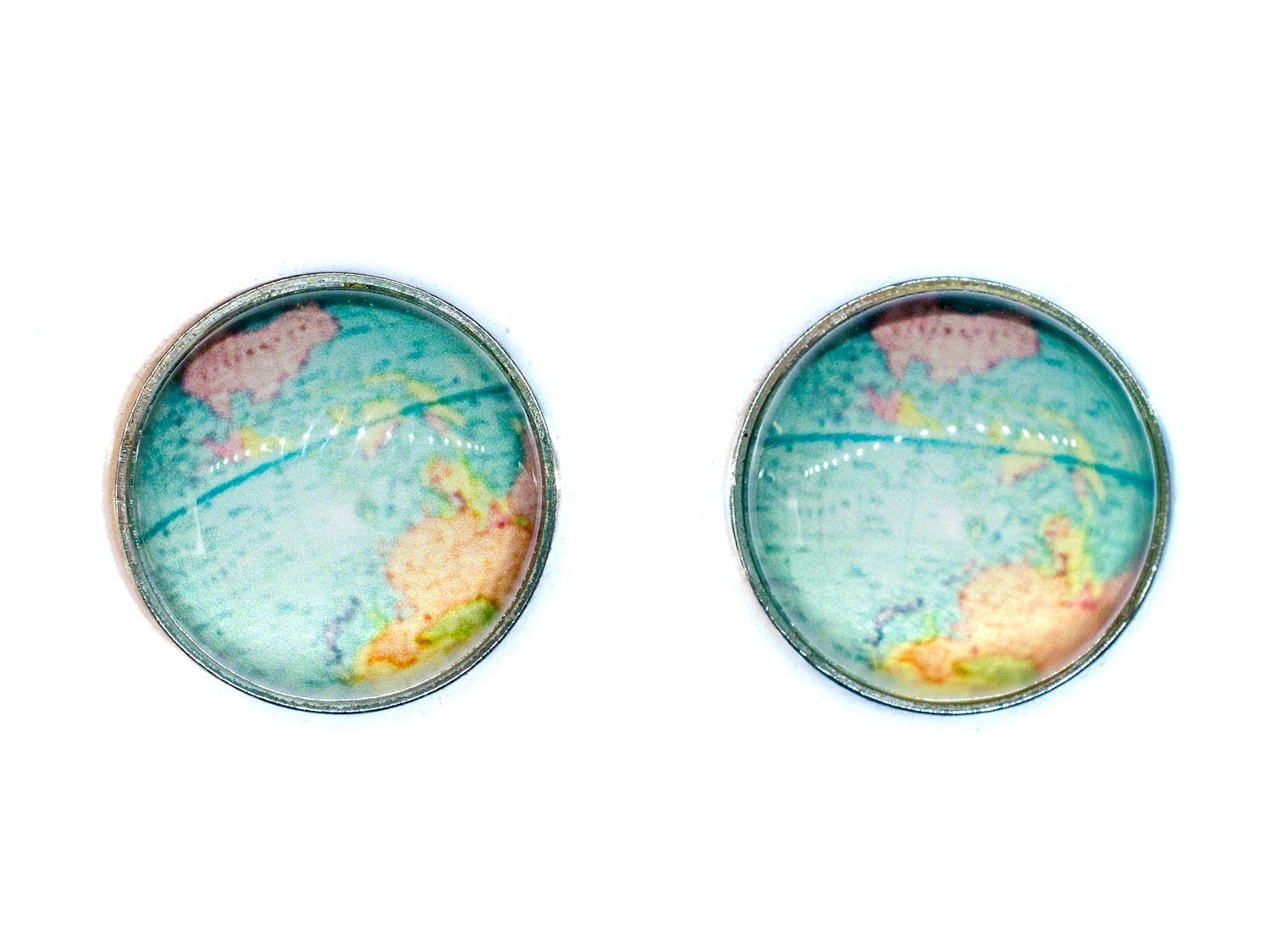 Miniblings Cabochon Ear Studs World Globe Space Cawaii World Map Earrings Blue