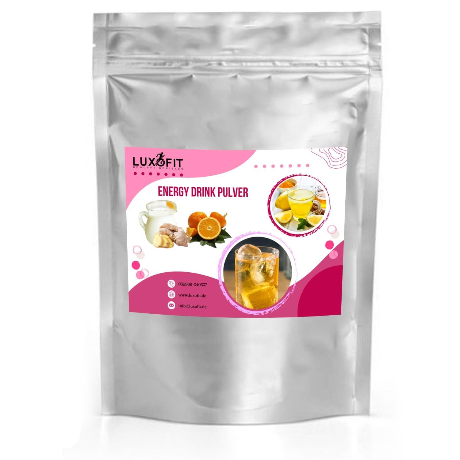 Luxofit Buttermilch Orangen-Ingwer Energydrink Pulver, Taurinhaltiges Getränkepulver, Allergenfrei, schnelle und einfache Zubereitung, Natürliche Farbstoffe (10 Kg)