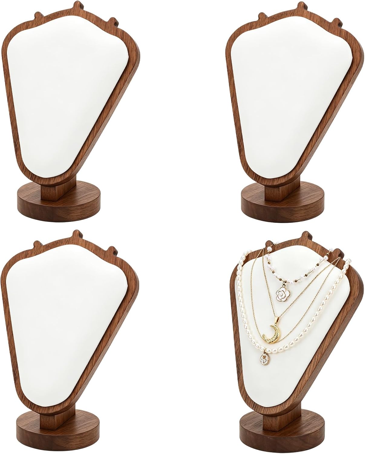 4 pcs Wooden Necklace Display Stand, Jewelry Necklace Holder, Soft Padded Surface, Solid Wood Frame, Stable Tabletop Holder, for Vendor Selling, Jewelry Photography, Retail Counter