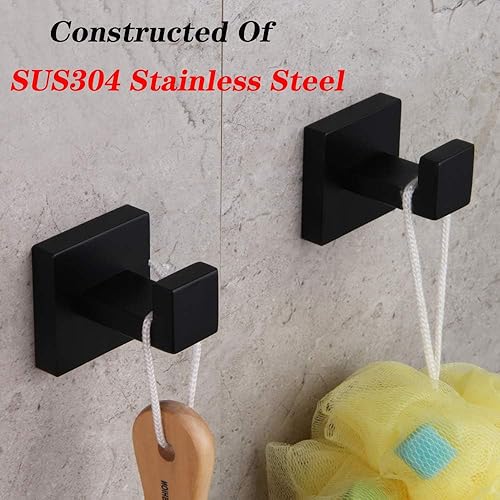 Miniatura 5 de GERZWY Gancho para ropa de baño, color negro mate, SUS 304, de acero inoxidable, para toallabata, para baño, estilo moderno, montado en la pared,