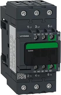 Contactor IEC LC1D40ABBE, verde, no inversor, 40 A, 30 HP a 480 V CA, hasta 100 kA SCCR, trifásico, 3 NA, bobina de 24 V CC, abierto