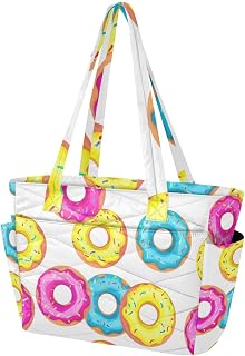 YETTASBIN Donuts Puffy Tote Bag for Women, Lightweight Quilted Work Tote with Laptop Compartment & Multi Zipper Pockets, Carry On Bag with Luggage Sleeve for Travel, Gym, School, College