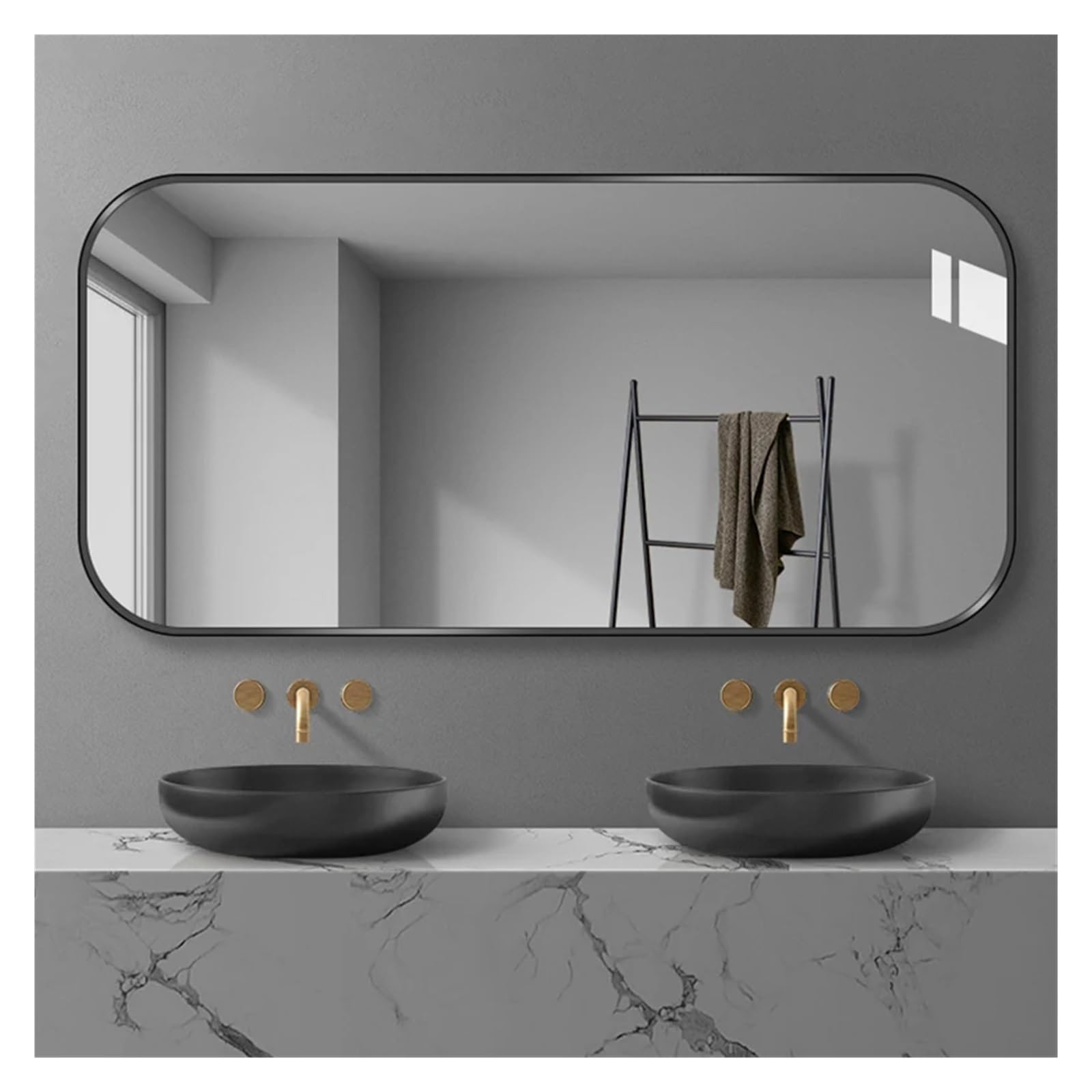 BTZHY Bathroom Mirror Espejo de baño de tocador Negro de 24x40 Pulgadas, Espejos de baño de Pared con Aumento de Cuerpo Completo para Ducha, Espejo montado en la Pared con Marco