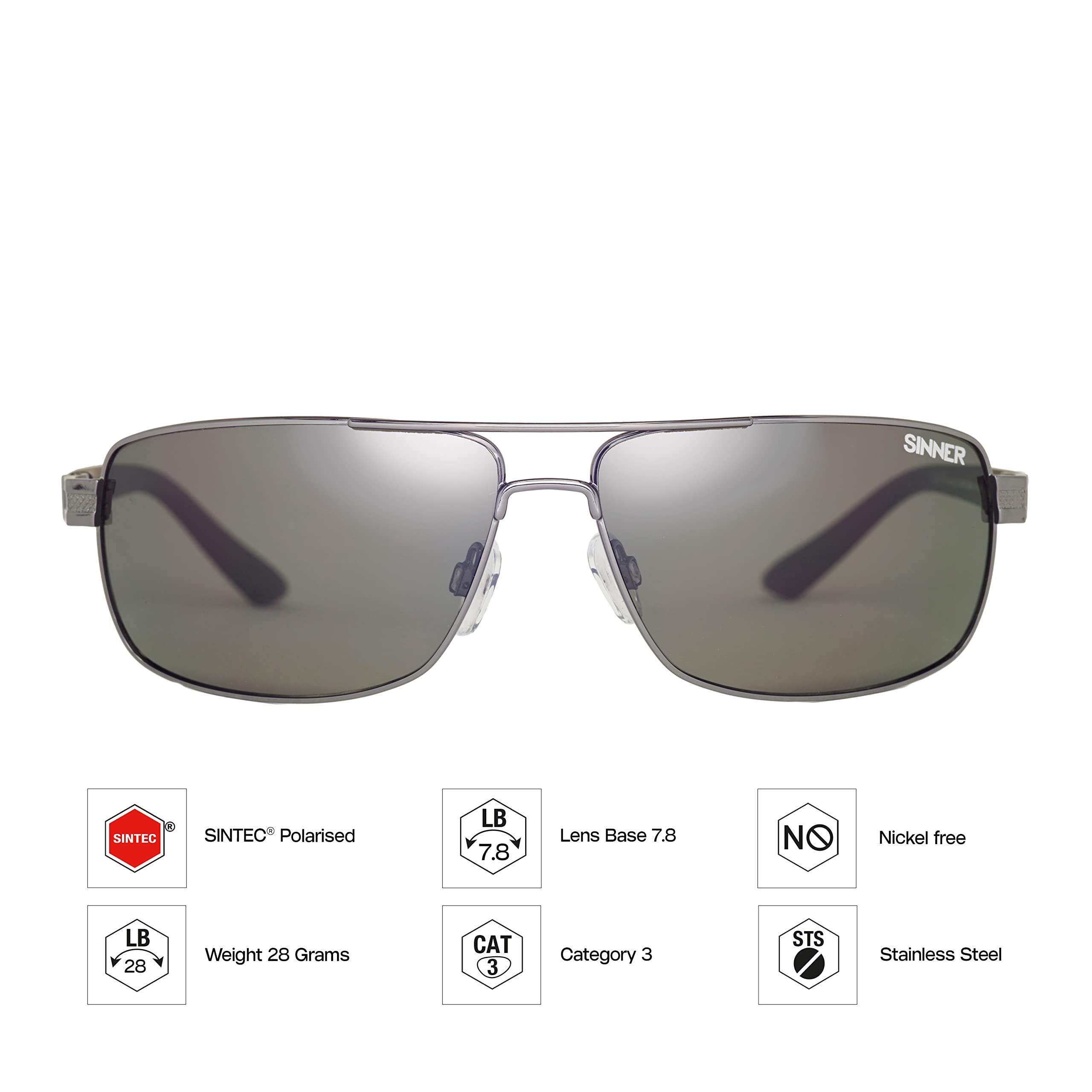 Sinner Adultos Gafas de Sol Durness policarbonato Sintec polarizado, Negro Metal, Sisu de 721 – 10 de P10