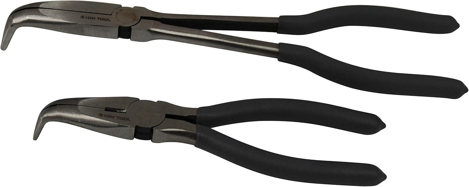ION TOOL Angled Long Needle Nose Pliers Set – 11” & 7” 90 Degree Bent Nose Pliers, 2 Piece Set - - 