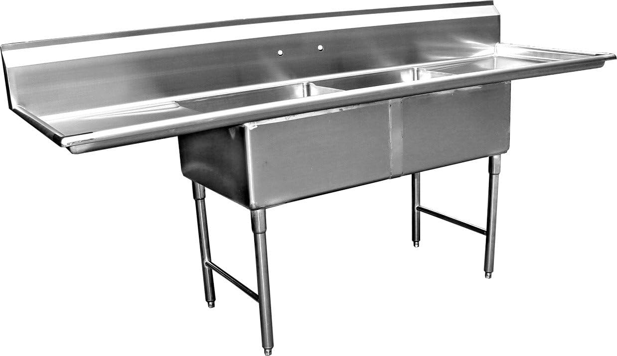 2 Compartment Stainless Steel Sink 24" x 18"x 14"D W/ 18" drain boards NSF. SH18242D