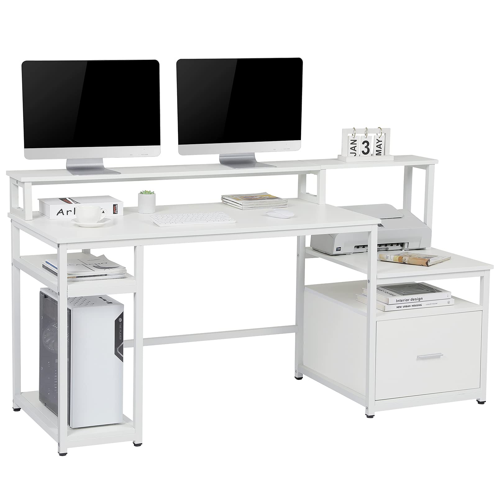 Sedeta Computer Desk with File Drawer and Storage Shelves, 66