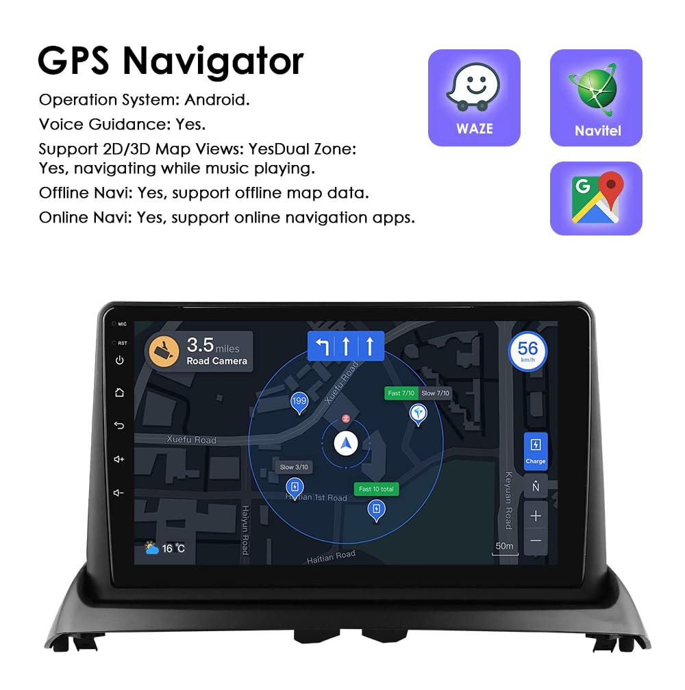 Ossuret Radio samochodowe do Renault Clio 2 (2000-2012), 9 cali Android 13 ekran dotykowy 2+32 GB GPS nawigacja z Carplay Android Auto WiFi Bluetooth sterowanie kierownicą (typ A)