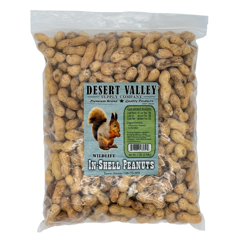 Desert Valley in Shell Peanuts, All Natural Premium Wild Bird and Wildlife Food for Squirrels, Chipmunks, Cardinals, Jays, Woodpeckers and More (2 Pounds)