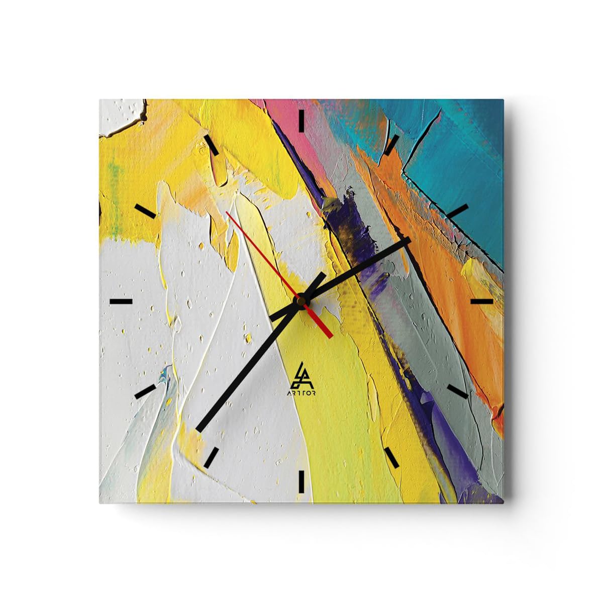 Horloge murale en verre 40x40cm Abstraction Rayures Noir Et Blanc Wall