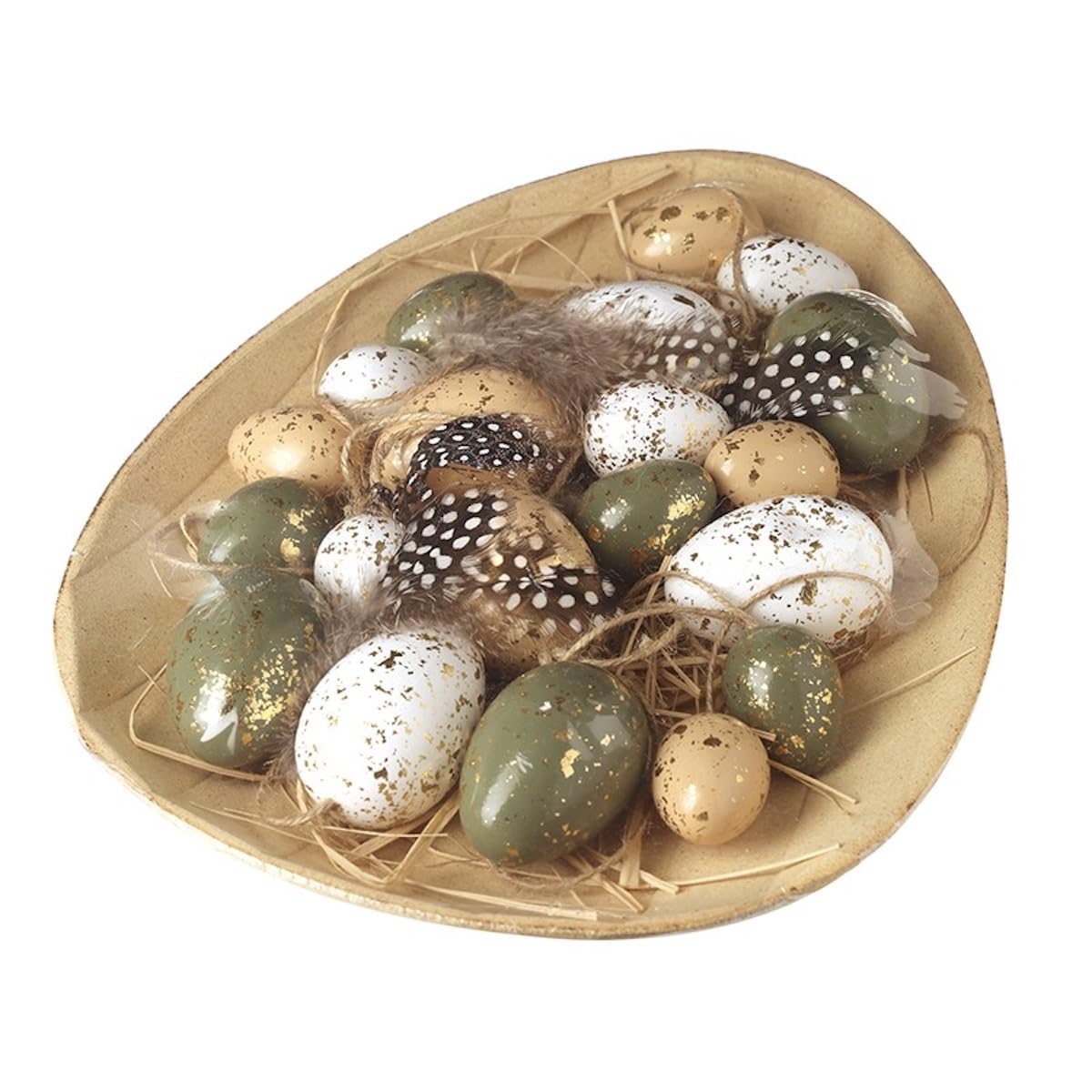 Heaven Sends Multicolor Gold Speckled Easter Eggs In Egg Shaped Wooden Tray