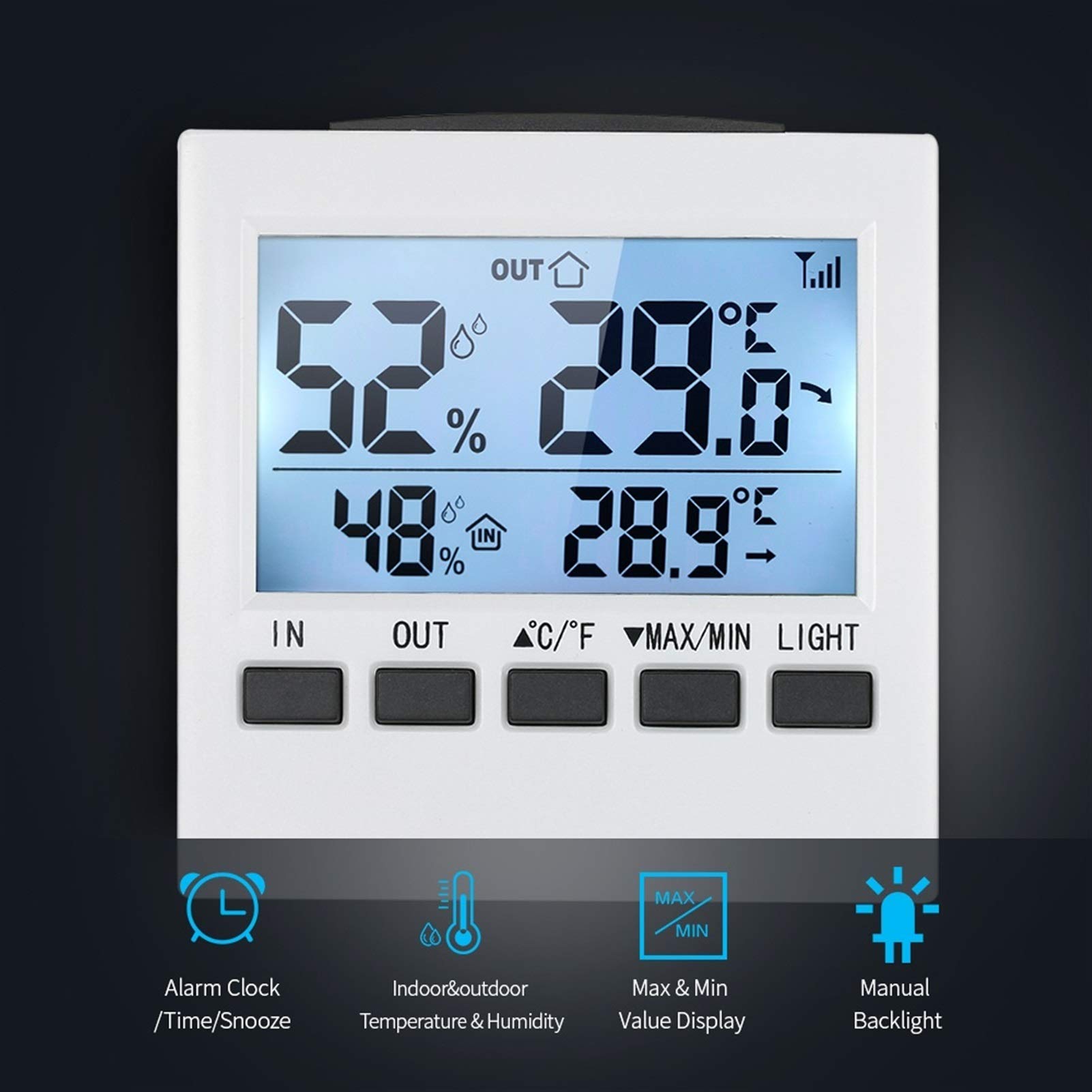 termometr z higrometrem LCD Cyfrowy Termometr Wireless Thermometr Indoor/Outdoor Termometr Higrometr Temperatura Miernik wilgotności MAX MIN Wyświetlacz Termometr do higrometru wewnętrznego(Orange)