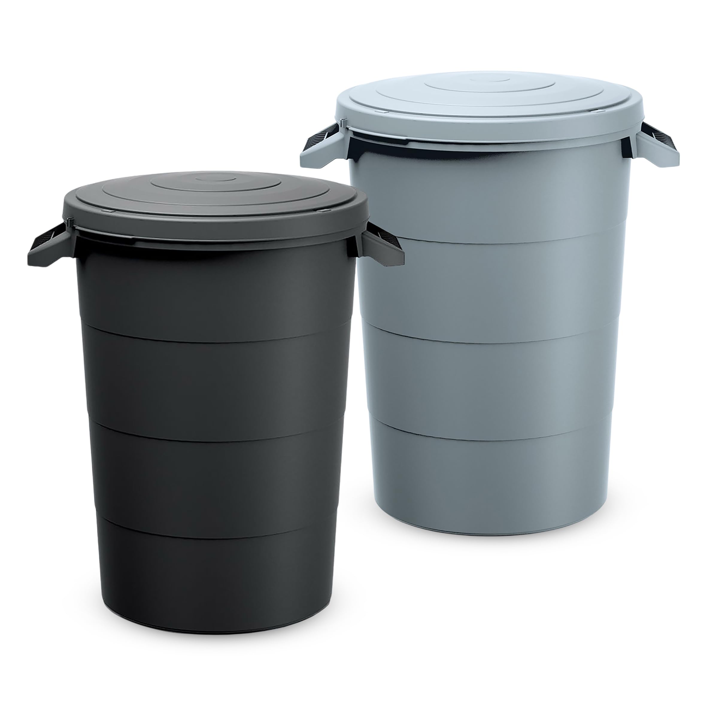 Spetebo Regenwasser Tank 80 Liter mit Deckel - anthrazit - Universal Kunststoff Tonne mit Tragegriffen - Regentonne Regenfass Allzweck Garten Abfall Eimer
