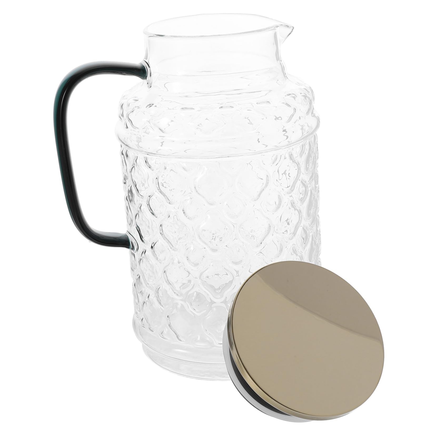 Jarra de Vidrio Grande 1.7l con Tapa y Asa, Contenedor de Agua Hecho de Vidrio Grueso, Diseño Antigoteo, para Uso Doméstico y Sala de Estar, Jarra de Bebida Práctica Cocina,