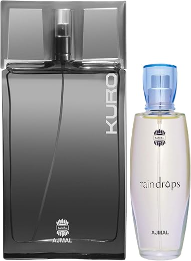 Ajmal Kuro EDP Aromatic Spicy Perfume 90ml for Men and Raindrops EDP Floral Chypre Perfume 50ml for Women