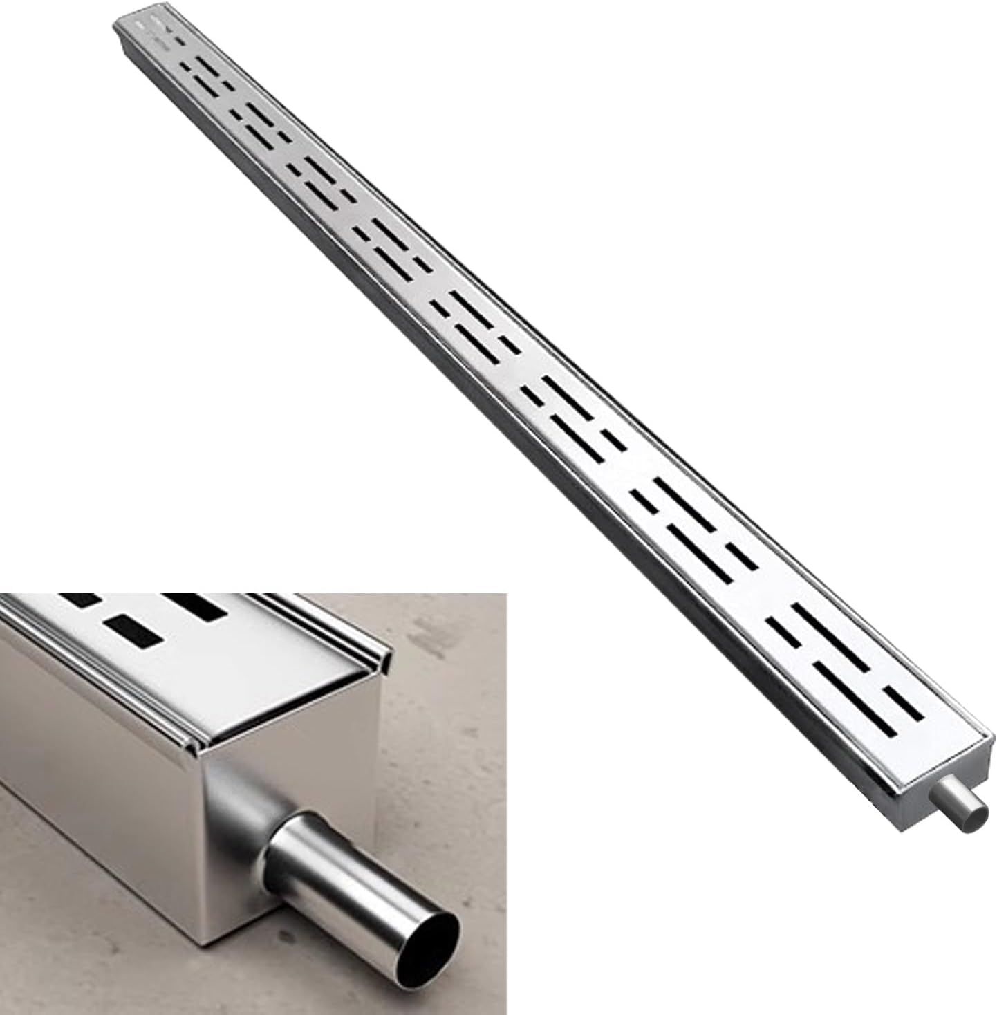 GLDYTVF Custom Channel Drain Kit with End/Outlet 7x3cm Stainless Steel Trench Drain System Driveway Water Diverter Gutter HeavyDuty Floor Drain Trough for Efficient Drainage