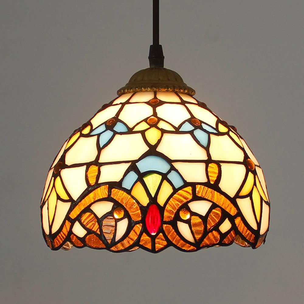 Mengjay Stained Glass Pendant Light, Style Pendant Lights, Retro Decoration Pendant Hanging Lighting for Living Room Bedroom