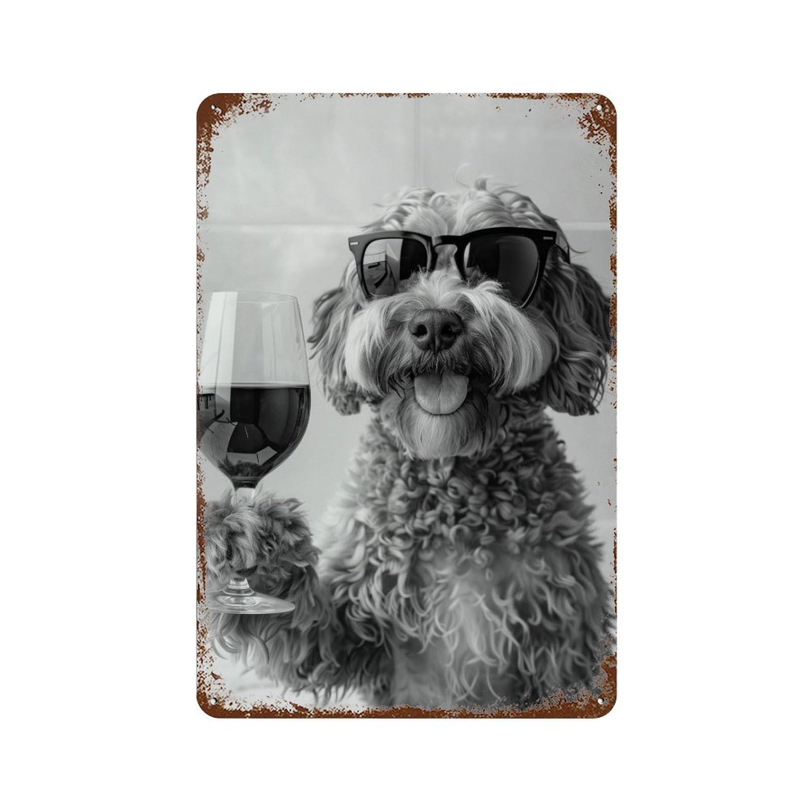 xiaoxiaoshen Cockapoo Drinking Wine Wall Art Wall Decor Art Metal Tin Poster Modern Home Decor Art Home Bar Shop Decorations Vintage Sign 30x20cm