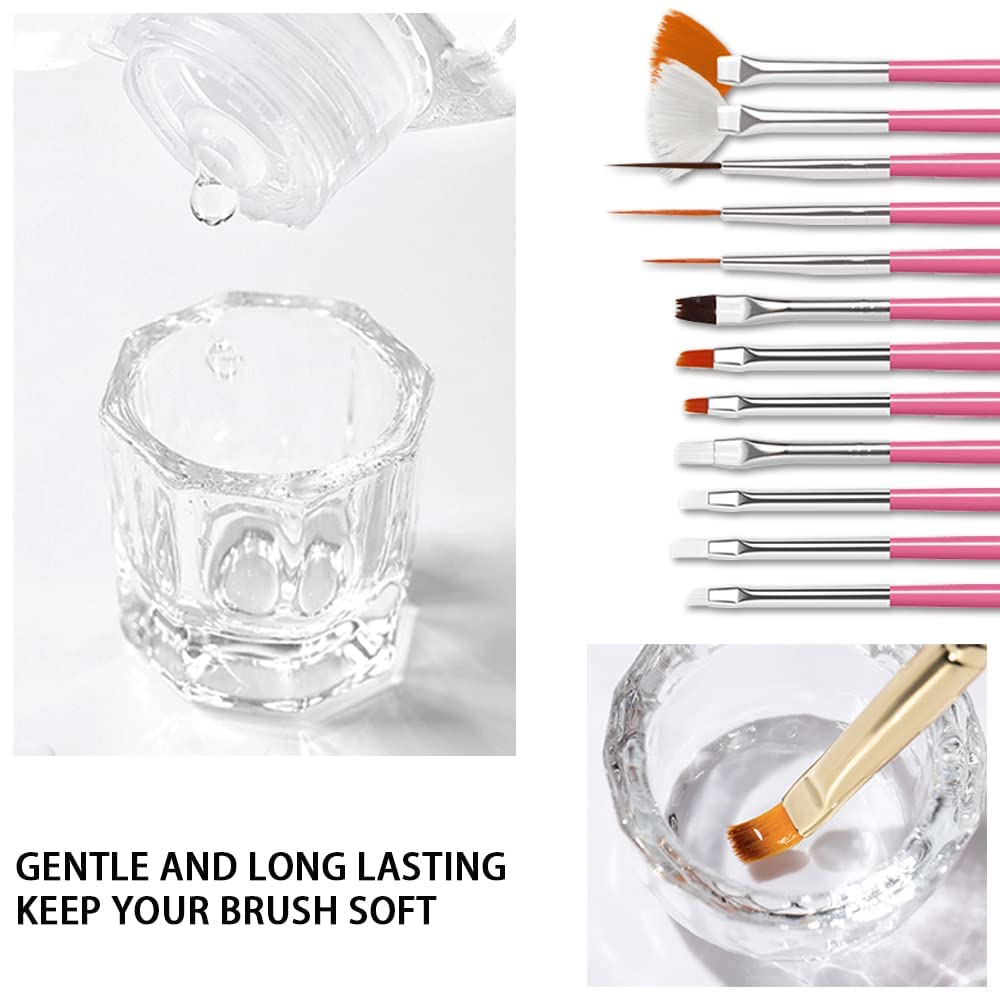 Acrylic Nail Brush Cleaner,Brush Cleaner 58ml/2fl.oz,Detergente per Pennelli Unghie,Con Tazza Cotton Pads,Rimuove Efficacemente tutti i Residui di Pennello Unghie Nail Art