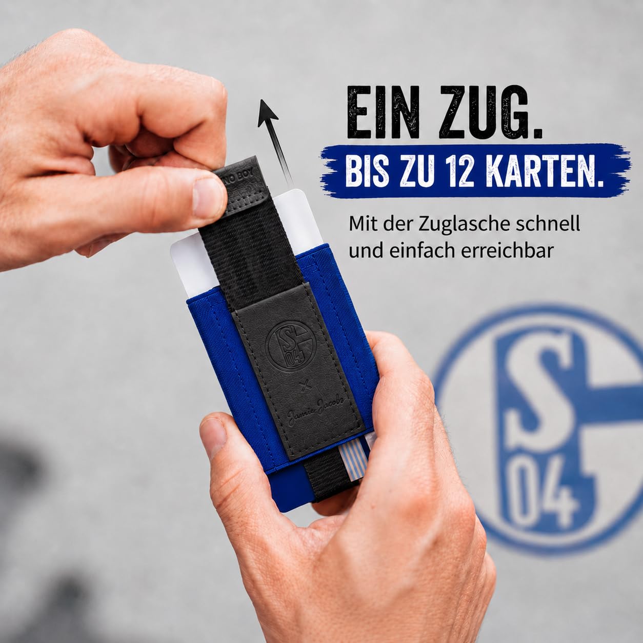 Jaimie Jacobs Nano Boy Pocket Schalke 04 Fanartikel Geldbörse (Königsblau) | FC Schalke 04 Fanartikel: kleiner Geldbeutel aus Textil mit Zugband und Münzfach, Platz für 13 Karten