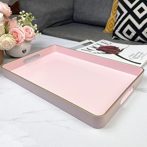 Miniatura 6 de Bandeja de mesa de centro rosa, bandeja decorativa con asas, bandeja rectangular de plástico para otomana, baño, sala de estar. 15.7 "x 10.2"