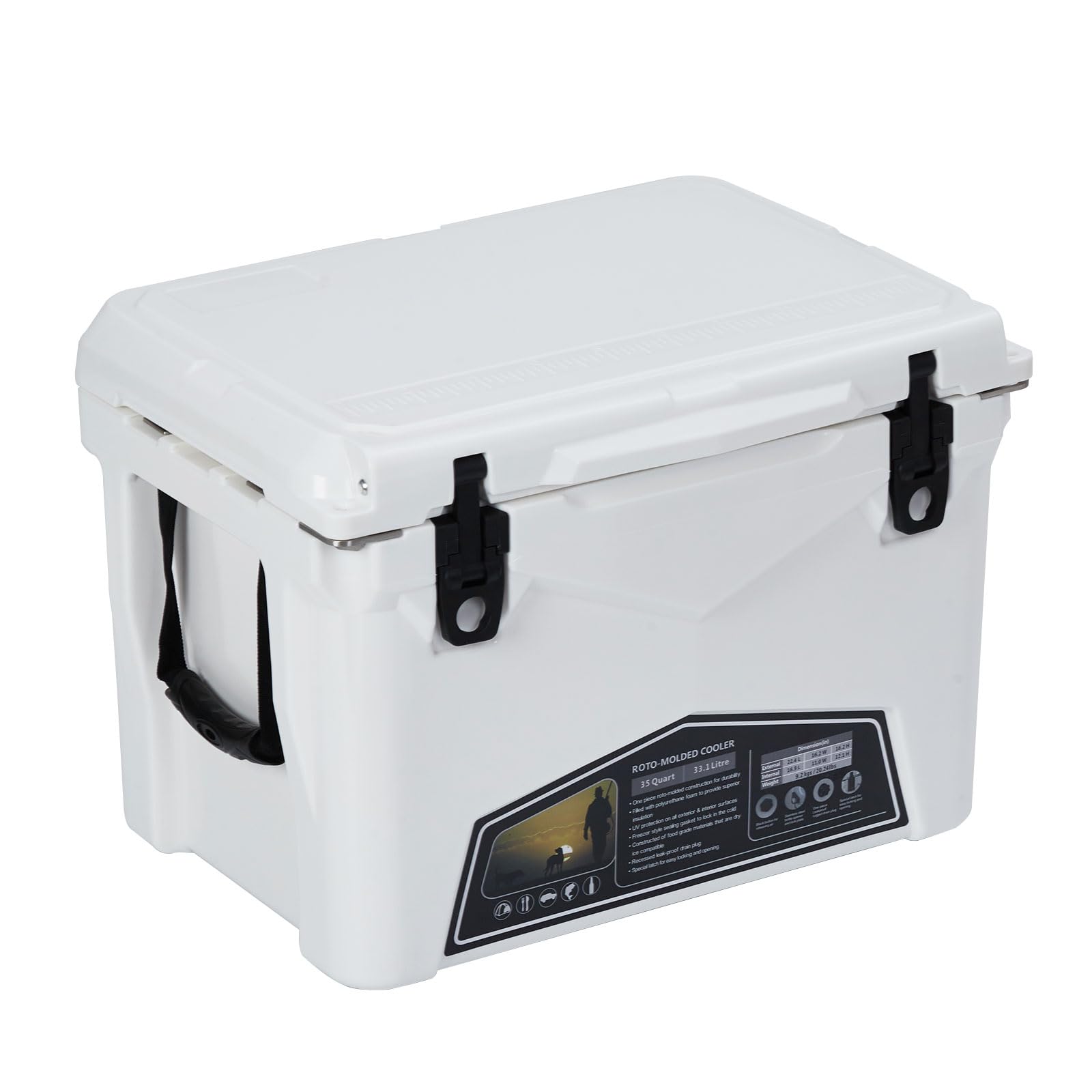 5-Day Ice Retention Hard Cooler 35QT – Heavy Duty Portable Outdoor Ice Chest with Leakproof Drain, Bear-Resistant Latches, White (KUER-C-35 White)