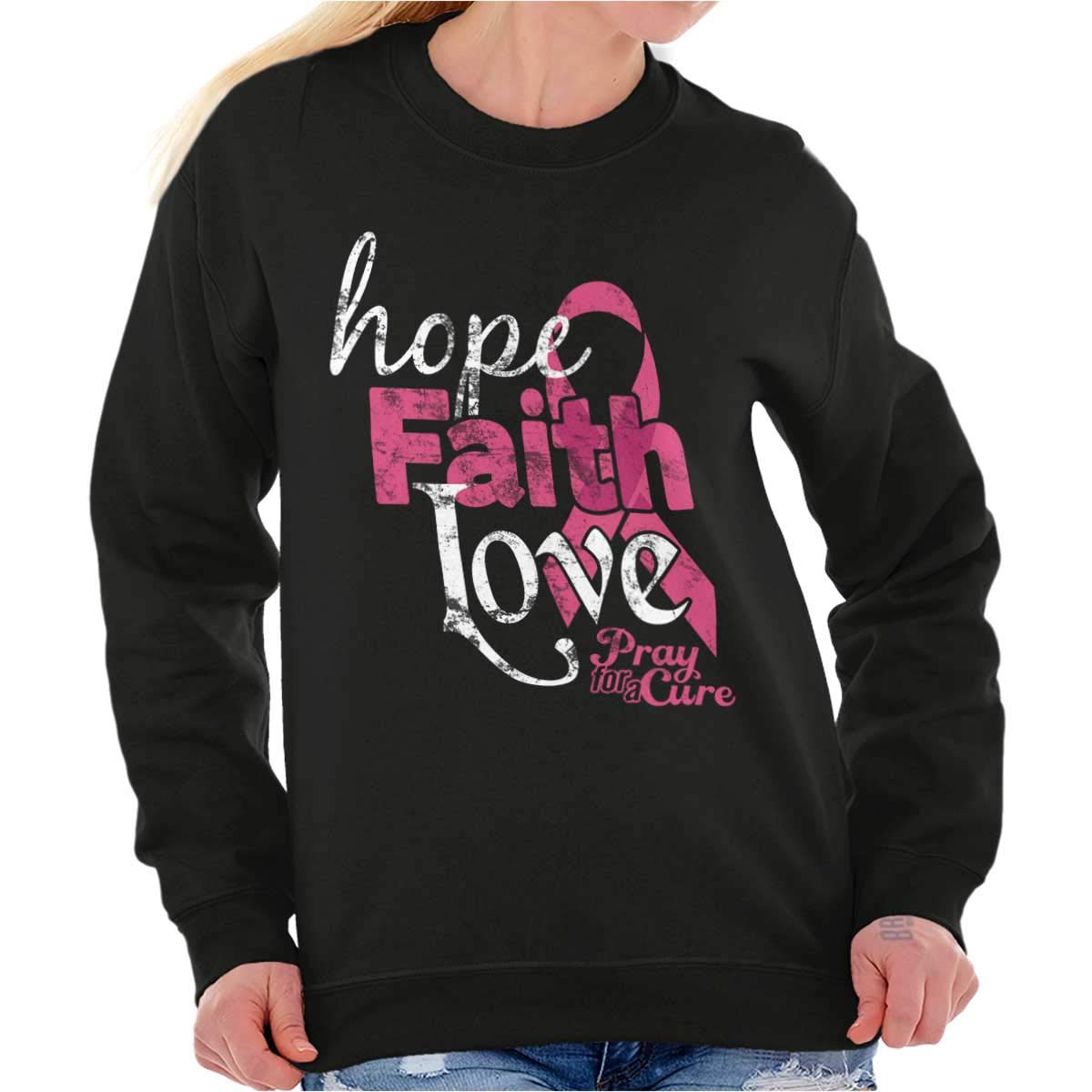 Classic Teaze Hope Faith Love Breast Cancer Support Women Crewneck Sweatshirt