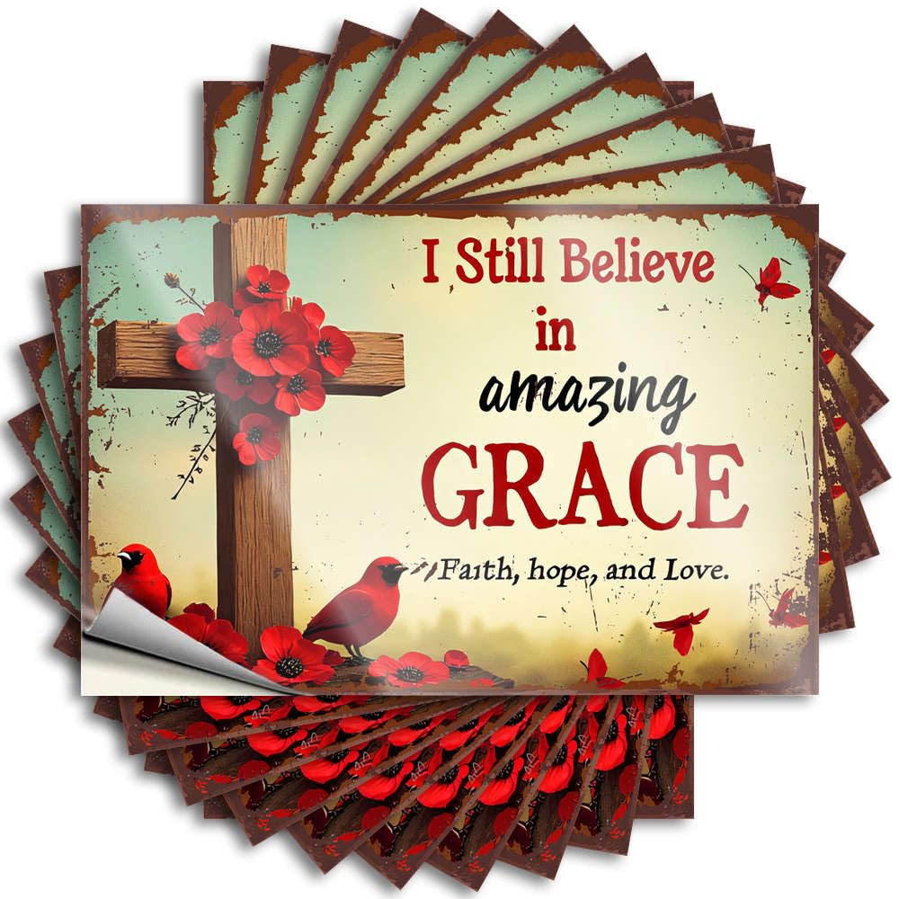 Stuff Door Funny Sticker | A Wooden Cross Adorned with Red Flowers and Birds Cats Durable Vinyl Sticker Easy Apply for Microfiber(12X18CM)