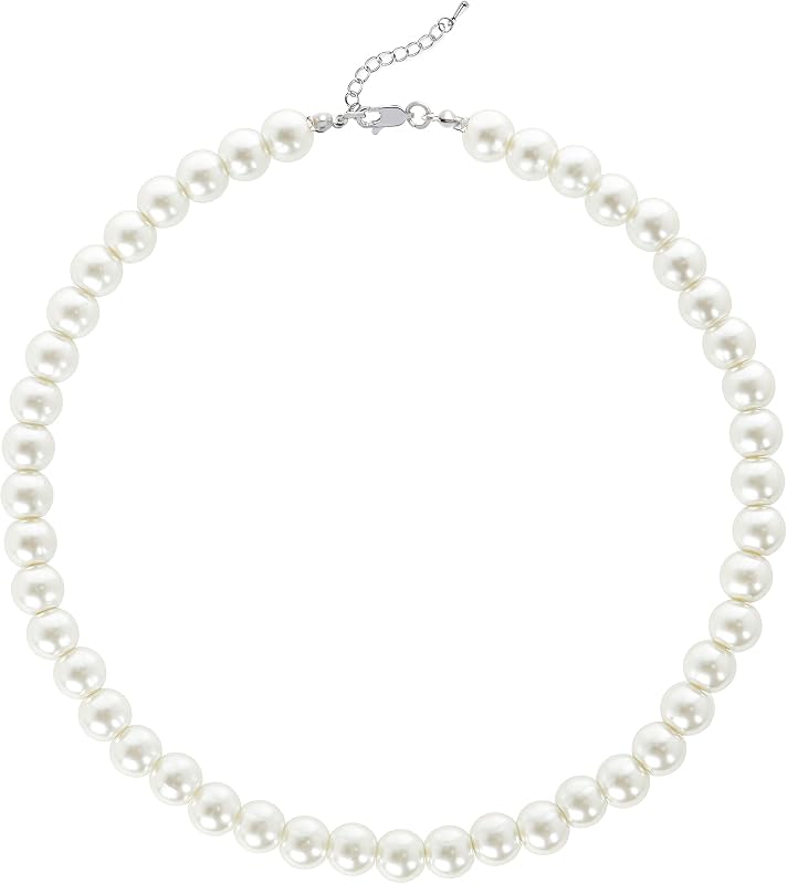 Collar de perlas para mujer Gargantilla redonda de perlas de imitación Joyería de boda | Cuentas delicadas, longitud ajustable, opciones de tamaño múltiple, despedida de soltera, regalo de dama de honor, fiesta de té, uso diario o formal