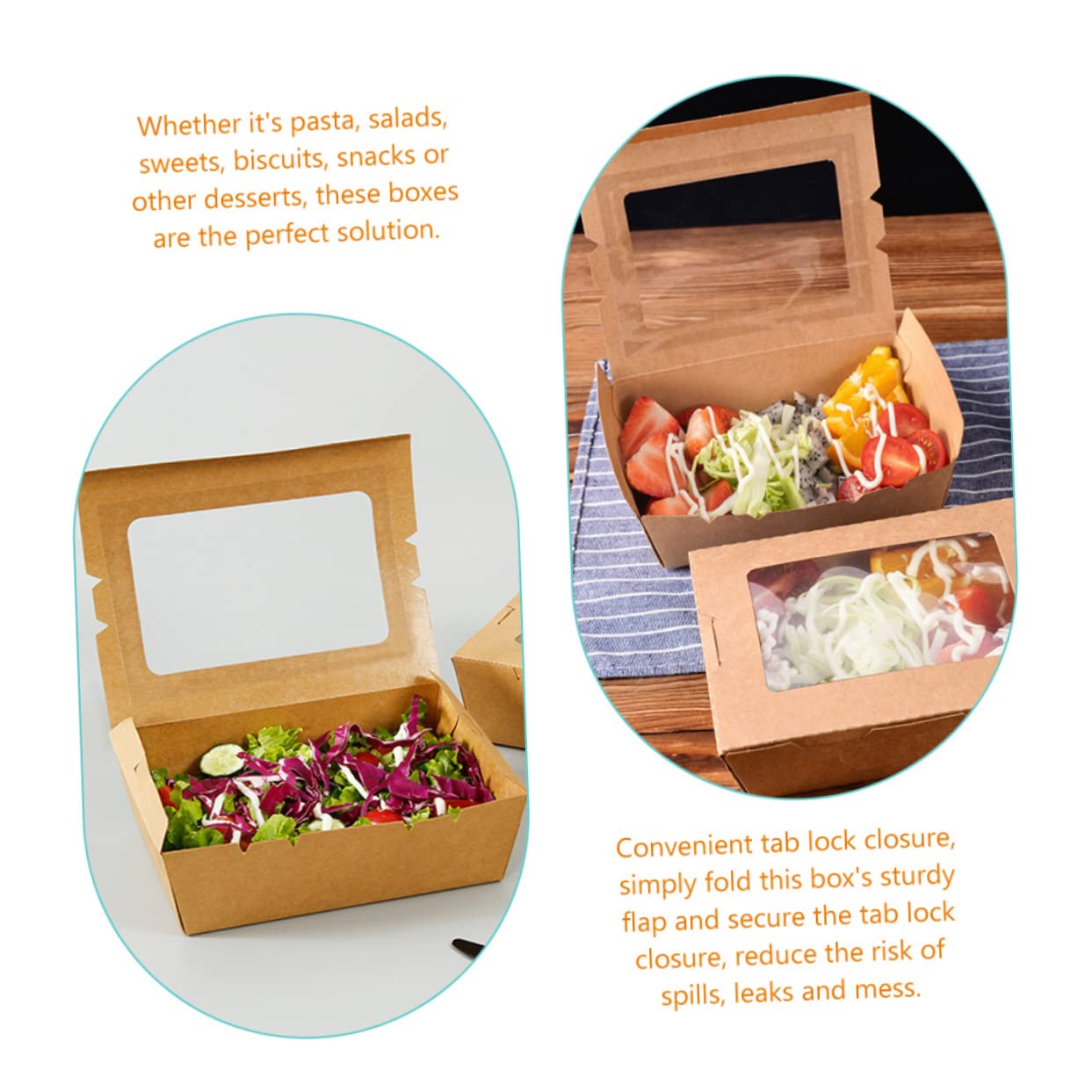 FUNOMOCYA Salad Boxes Window Kraft Paper Snack Containers for Takeout Lunch Bbq Leakproof and Easy to Close