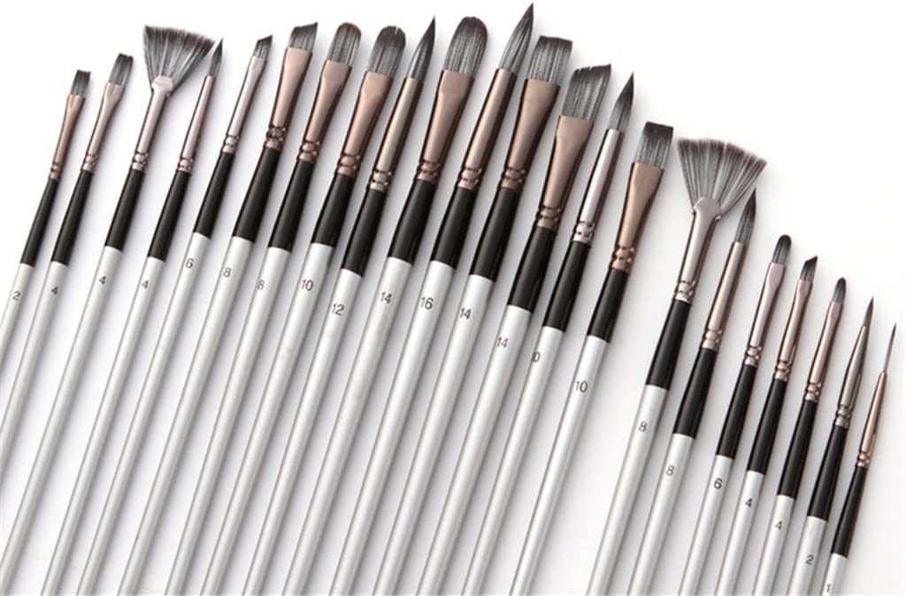 XBTGS Set di 24 pennelli sintetici migliorati con rullo di tela e spatola per pittura acrilica, olio, acquerello, guazzo, set di pennelli