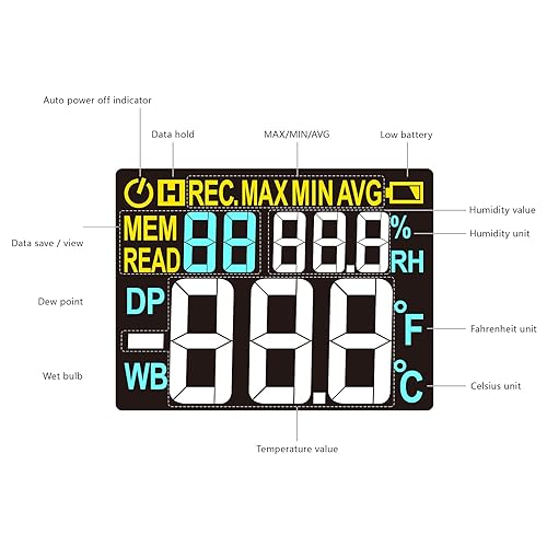 Miniatura 8 de Protmex PT618 Medidor de Temperatura y Humedad, Termómetro Higrómetro con Ambiente, Punto de Rocío, Bulbo Húmedo para Interior/Exterior MÍN, MÁX