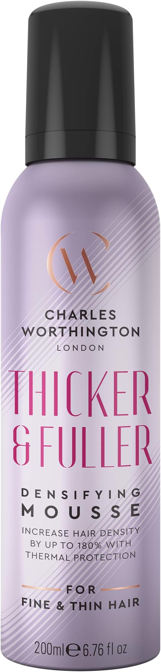 Charles Worthington Thicker and Fuller Densifying Mousse, Hair Thickening Products, Salon Volumising Mousse for Fine Hair, 200 ml