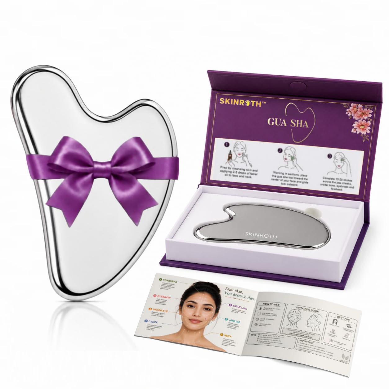 SKINROTH Absolute Scratch-Free Guarantee | Stainless Steel Gua Sha | Dual-Sided Smooth Edges | Facial & Body Massager for Anti-Aging, Jawline, Neck & Eyes (Heart Shape)-image-49