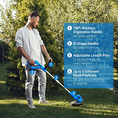 Wisetool Cordless String Trimmer/Edger & Leaf Blower Combo Kit, 2X 2.0Ah 20V Battery, 12" Weed Wacker With 90 Degree Adjustable Head, Lightweight 130 Mph Electric Leaf Blower #TOP3