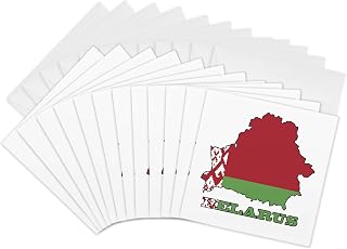 3dRose Greeting Cards - The flag of Belarus in the outline map of the country and the name Belarus - 12 Pack - Flags and Maps