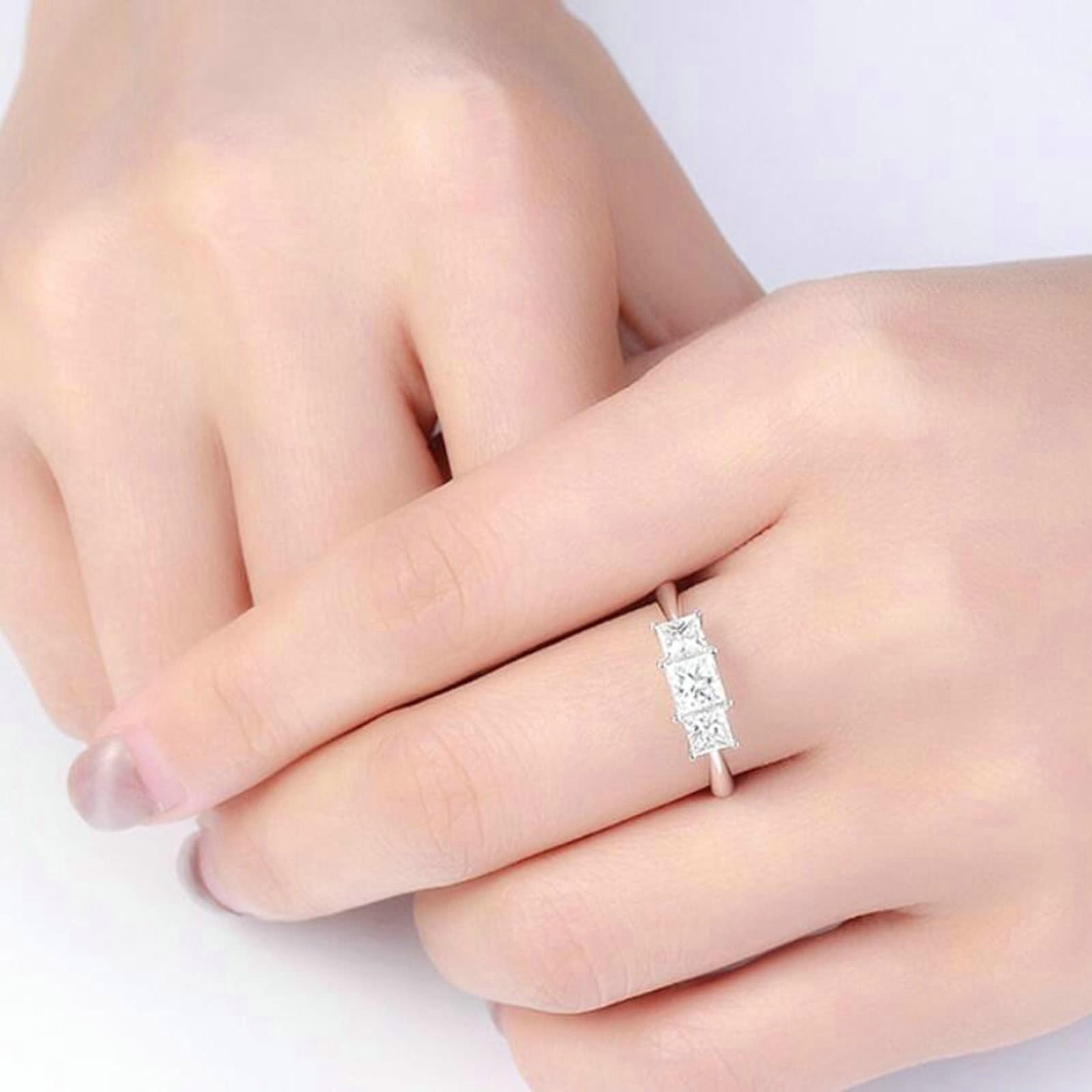 Anillos Mujer Compromiso Anillo de Promesa Oro Blanco 9/14/18 Quilates Diamante Creado en Laboratorio de Talla Princesa de 0,3 CT Talla 18,5 Sólido No Chapado Moderno para Hermana Año Nuevo Joyas